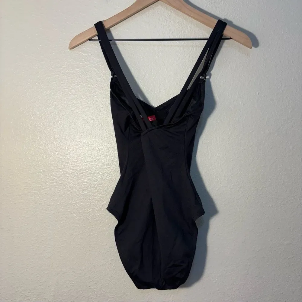 Gloria Vanderbilt Black One-Piece Swimsuit White Raised Butterfly Accent Strappy